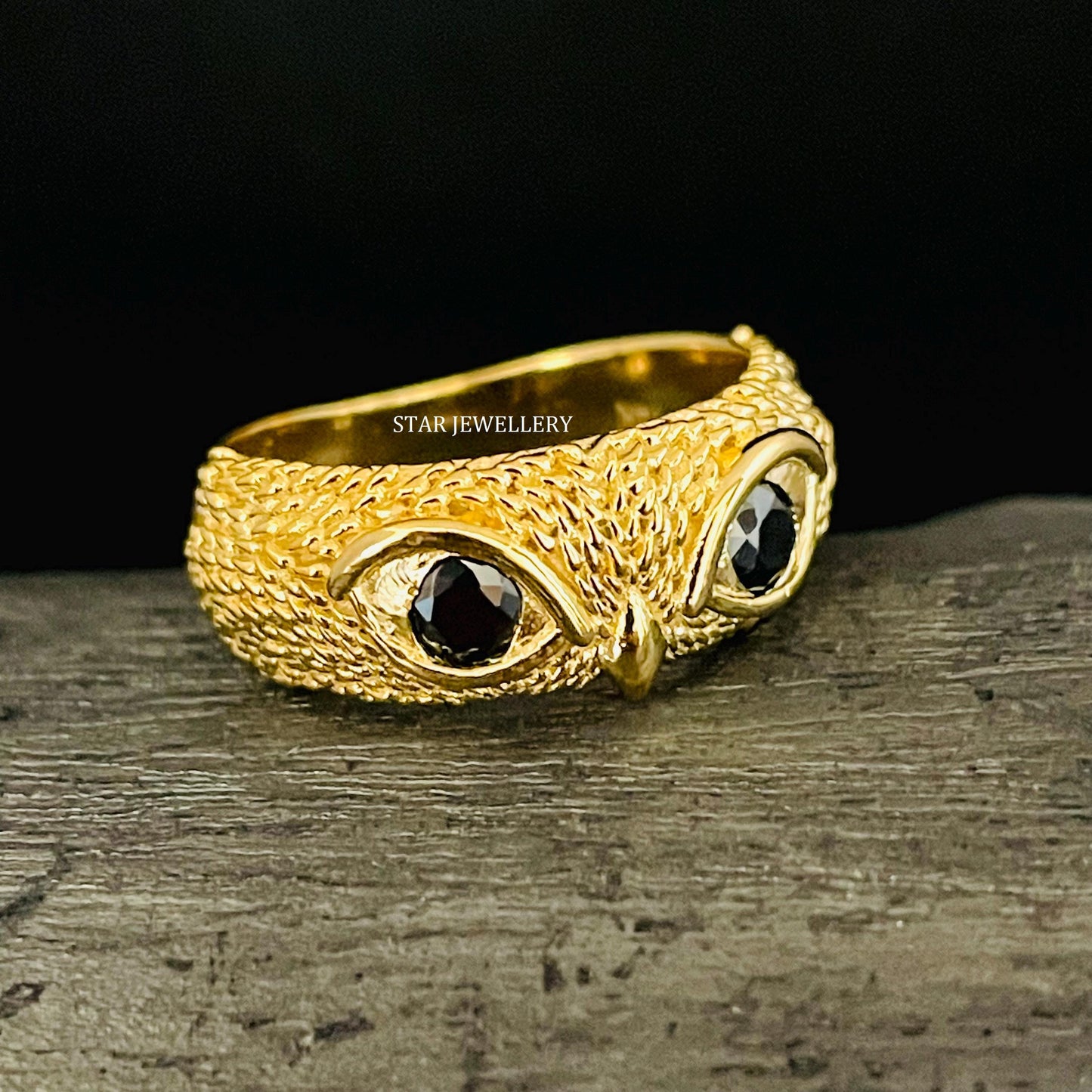 Solid Gold Natural Diamond Owl Ring