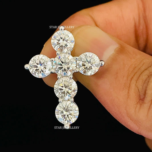 VVS Moissanite 1.00 Ct Each Stone Cross Pendant