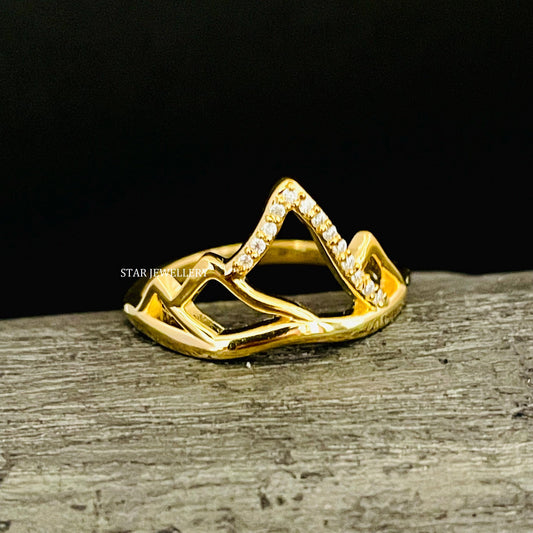 Solid Gold Mountain Diamond Ring