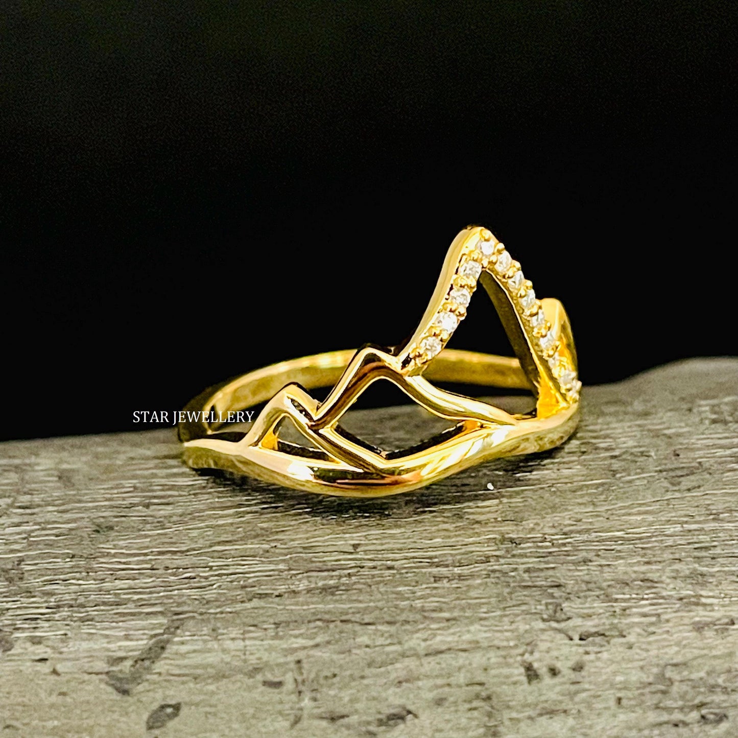 Solid Gold Mountain Diamond Ring