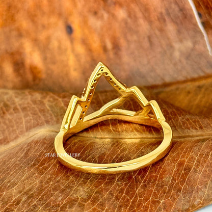 Solid Gold Mountain Diamond Ring
