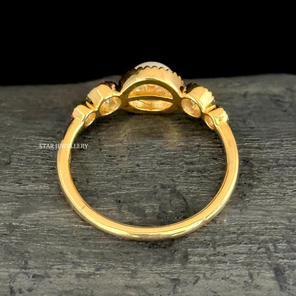 14K Solid Gold Diamond Pearl Miligrain Ring