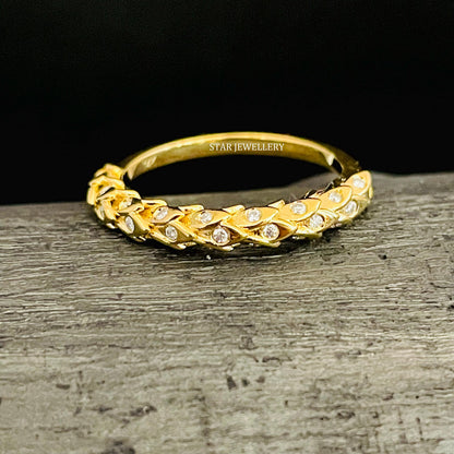 Solid Gold Layering Natural Diamond Ring