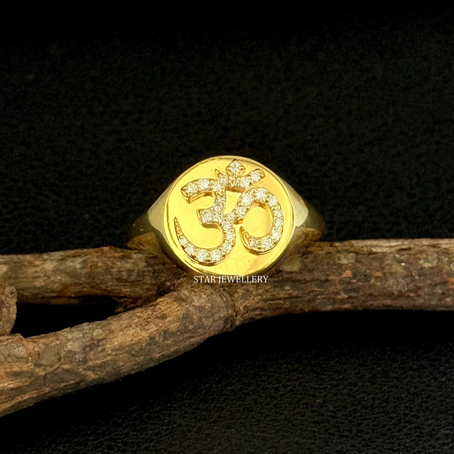 Natural Diamond Signet OM Yoga Ring