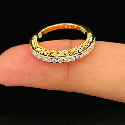 Solid Gold Half Eternity Natural Diamond Miligrain Ring