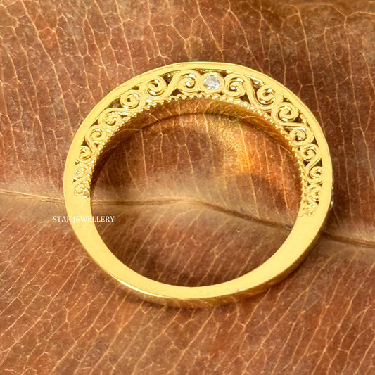 Solid Gold Half Eternity Natural Diamond Miligrain Ring