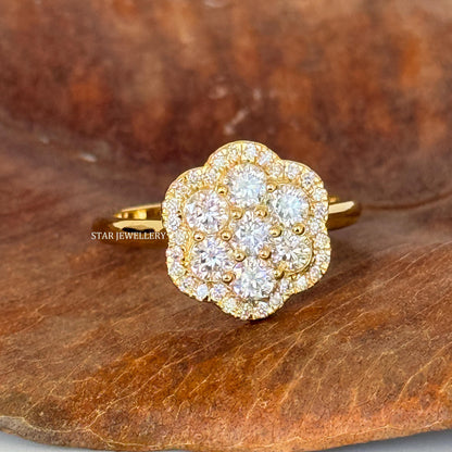 VVS Moissanite Cluster Diamond Halo Ring