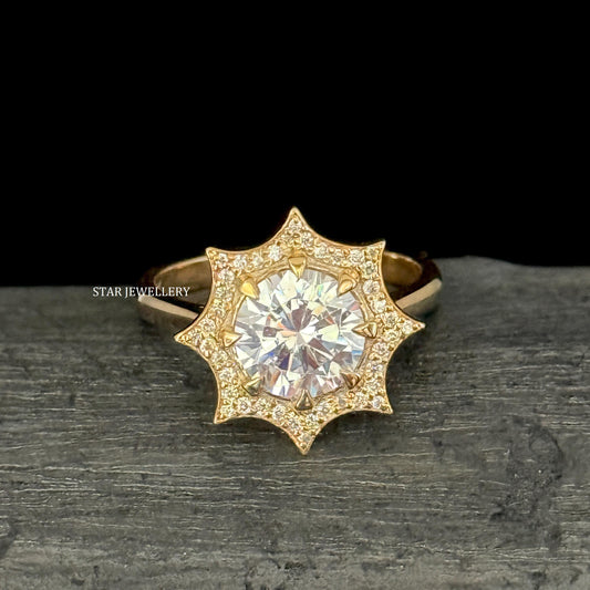 VVS Moissanite Solitaire Diamond Halo Ring