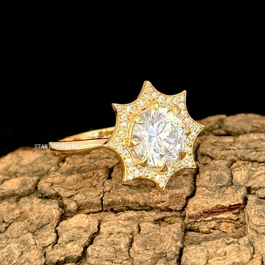 VVS Moissanite Solitaire Diamond Halo Ring
