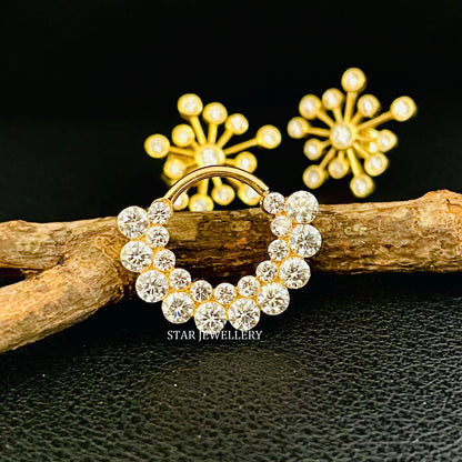 14K Solid Gold Invisible Set Moissanite Diamond Double Row Apsara Daith Clicker