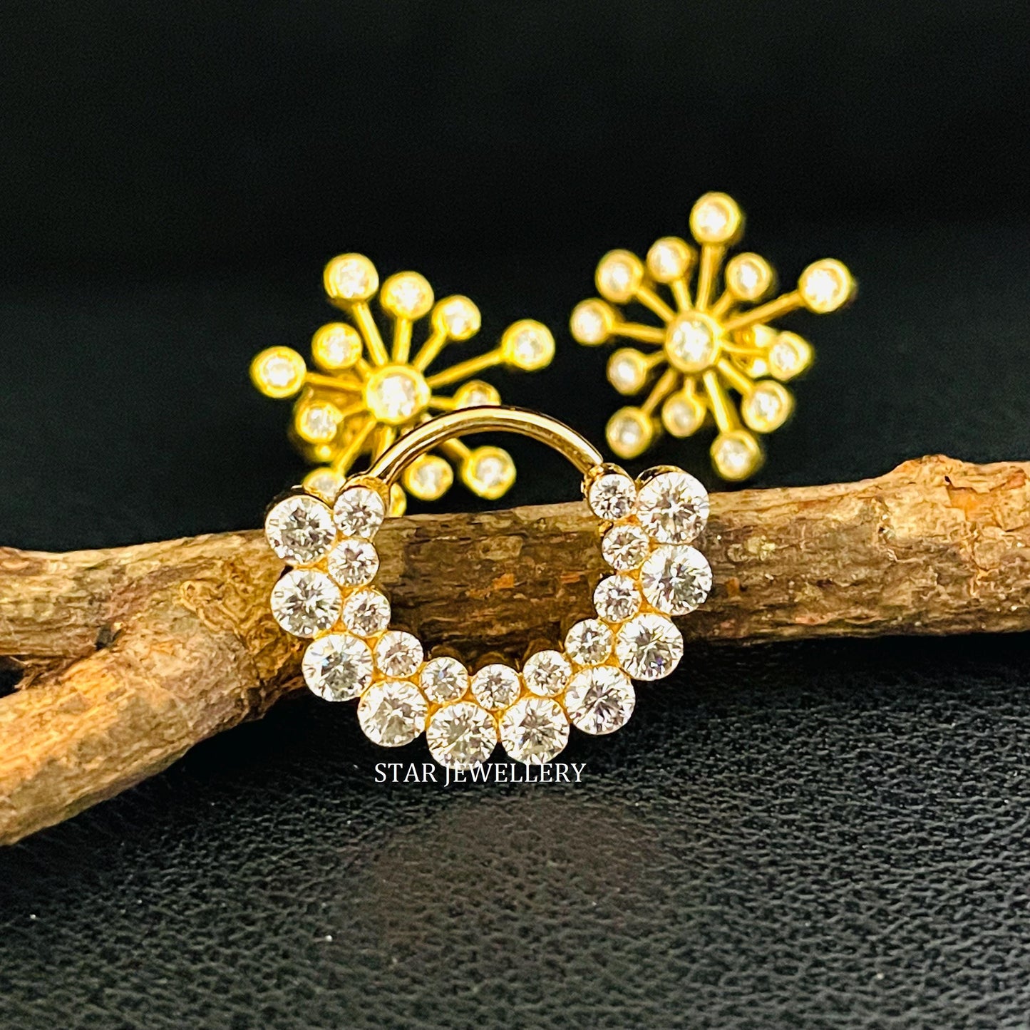 14K Solid Gold Invisible Set Moissanite Diamond Double Row Apsara Daith Clicker