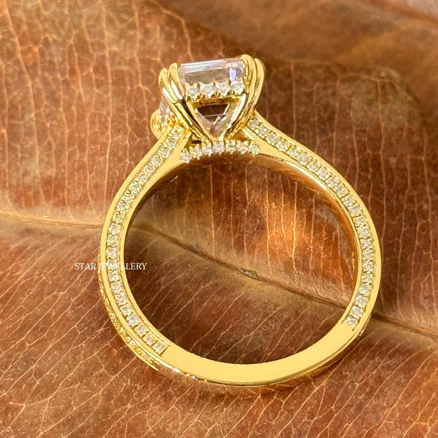 2 Ct Emerald Moissanite Proposal Ring with studded Shank