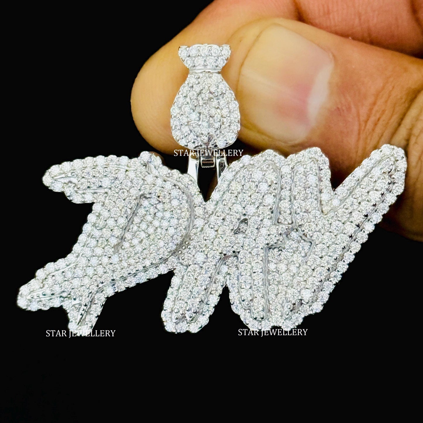 VVS Moissanite Custom Letter Pendant with Money Bag Bail
