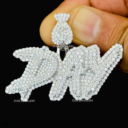 VVS Moissanite Custom Letter Pendant with Money Bag Bail