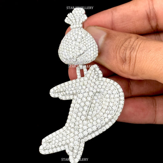 925 Sterling Silver Custom Moissanite Initial Pendant with Money Bag Bail