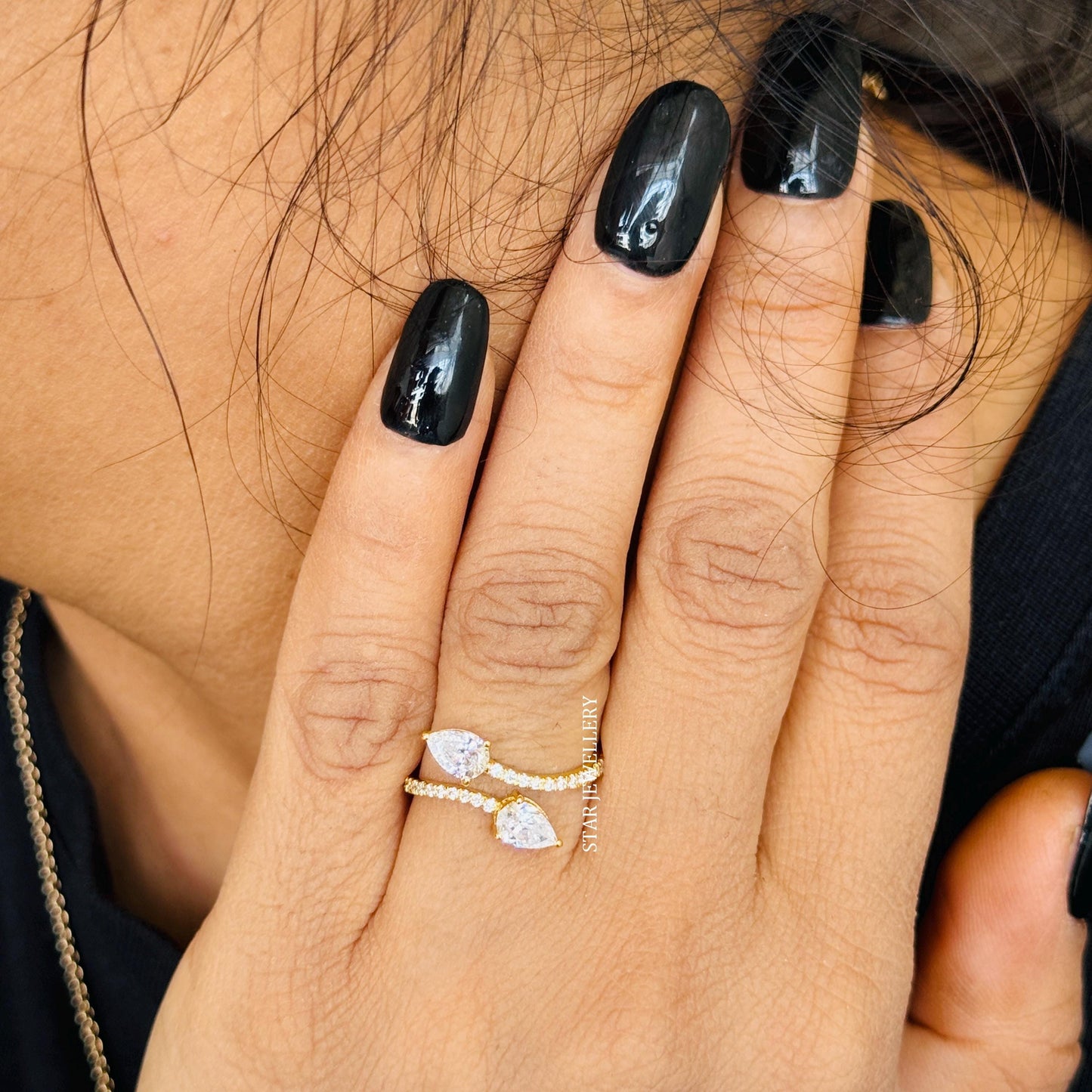 Twin Pear CVD Diamond Solid Gold Ring