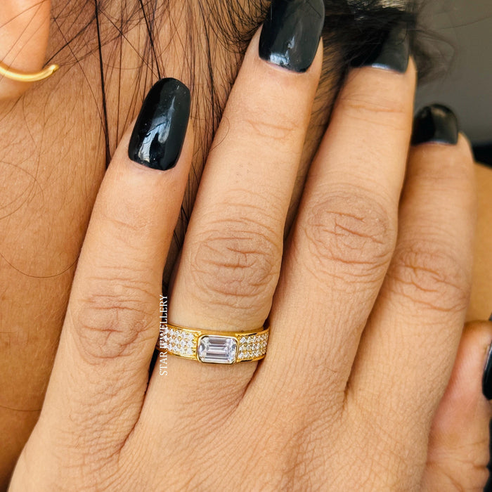 STAR JEWELLERY emerald cut lab grown diamond engagement ring, angled view