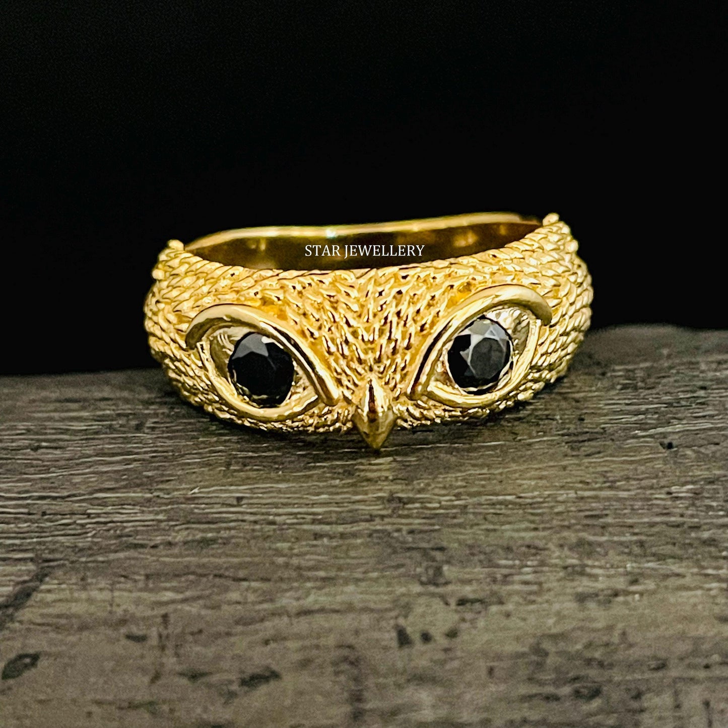 Solid Gold Natural Diamond Owl Ring