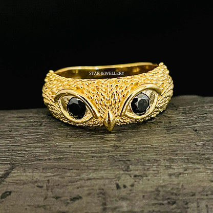 Solid Gold Natural Diamond Owl Ring