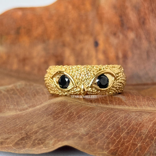 Solid Gold Natural Diamond Owl Ring