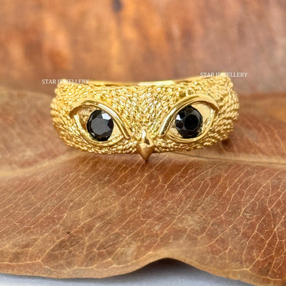Solid Gold Natural Diamond Owl Ring