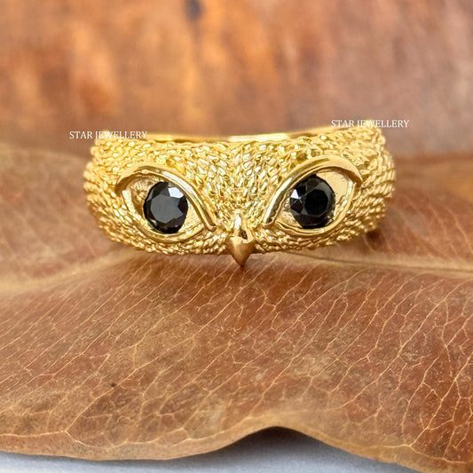 Solid Gold Natural Diamond Owl Ring