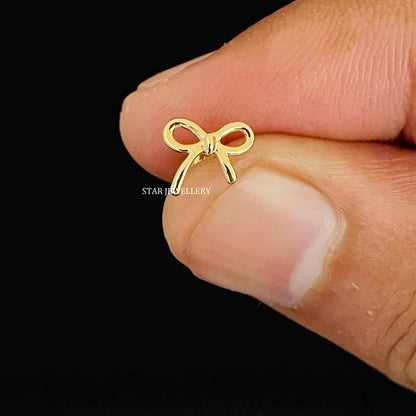 14K Solid Gold Tiny Bow Flatback Piercing