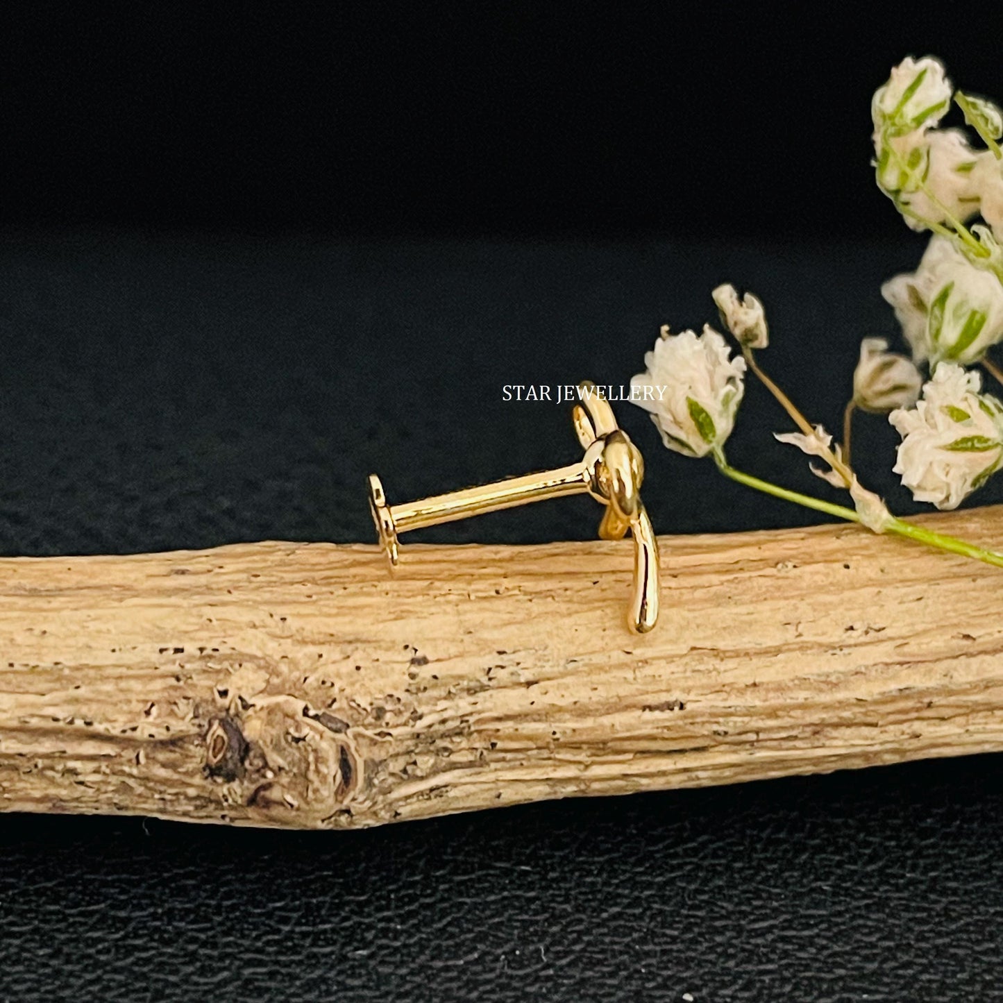 14K Solid Gold Tiny Bow Flatback Piercing