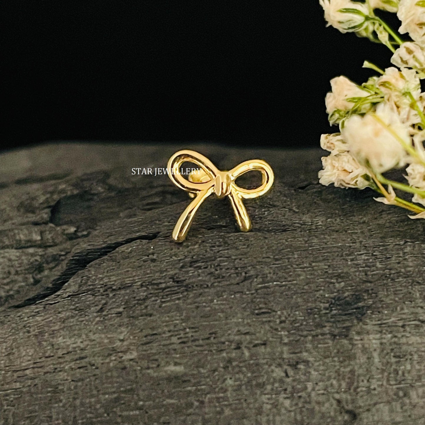 14K Solid Gold Tiny Bow Flatback Piercing