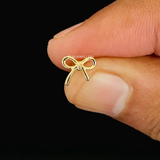 14K Solid Gold Tiny Bow Flatback Piercing