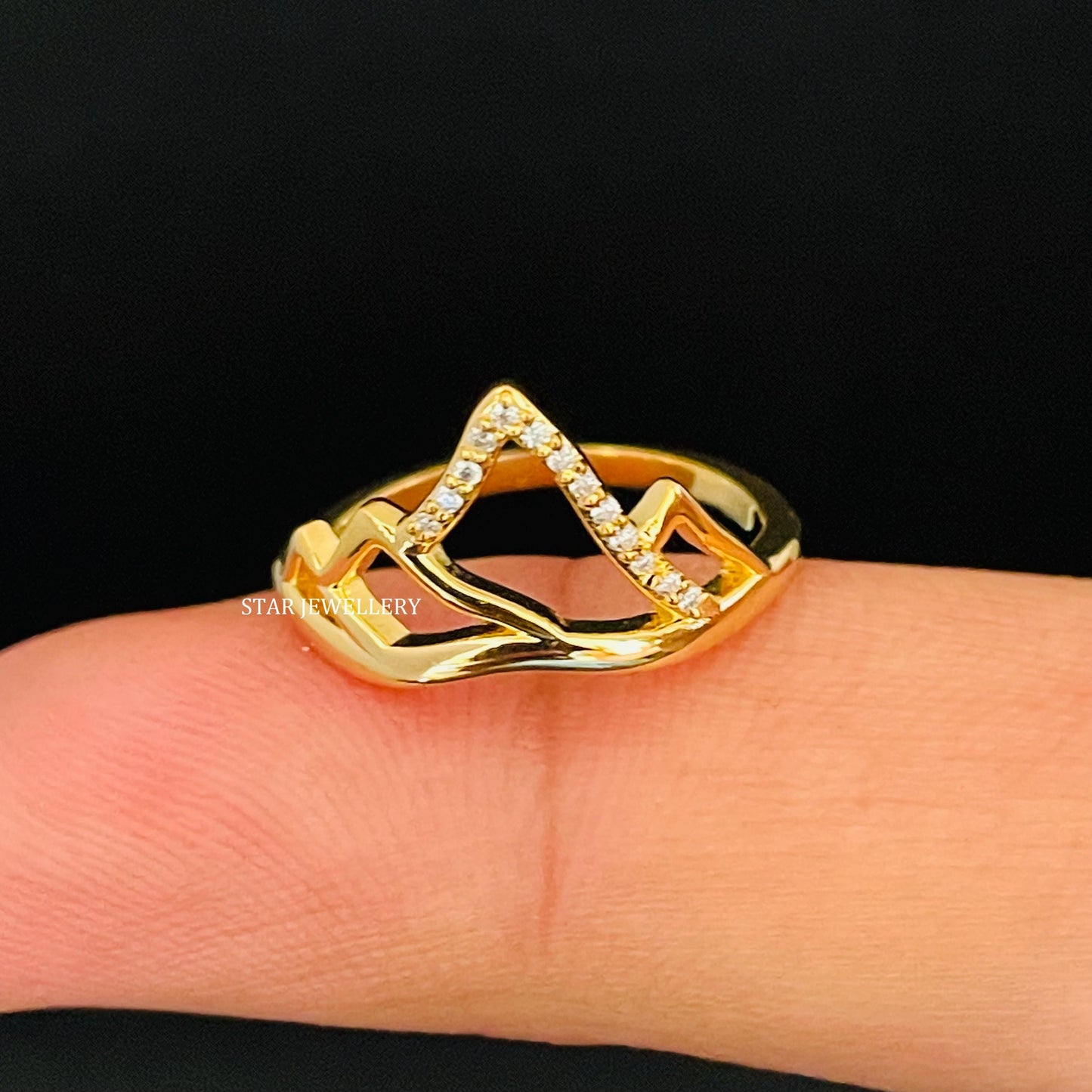 Solid Gold Mountain Diamond Ring