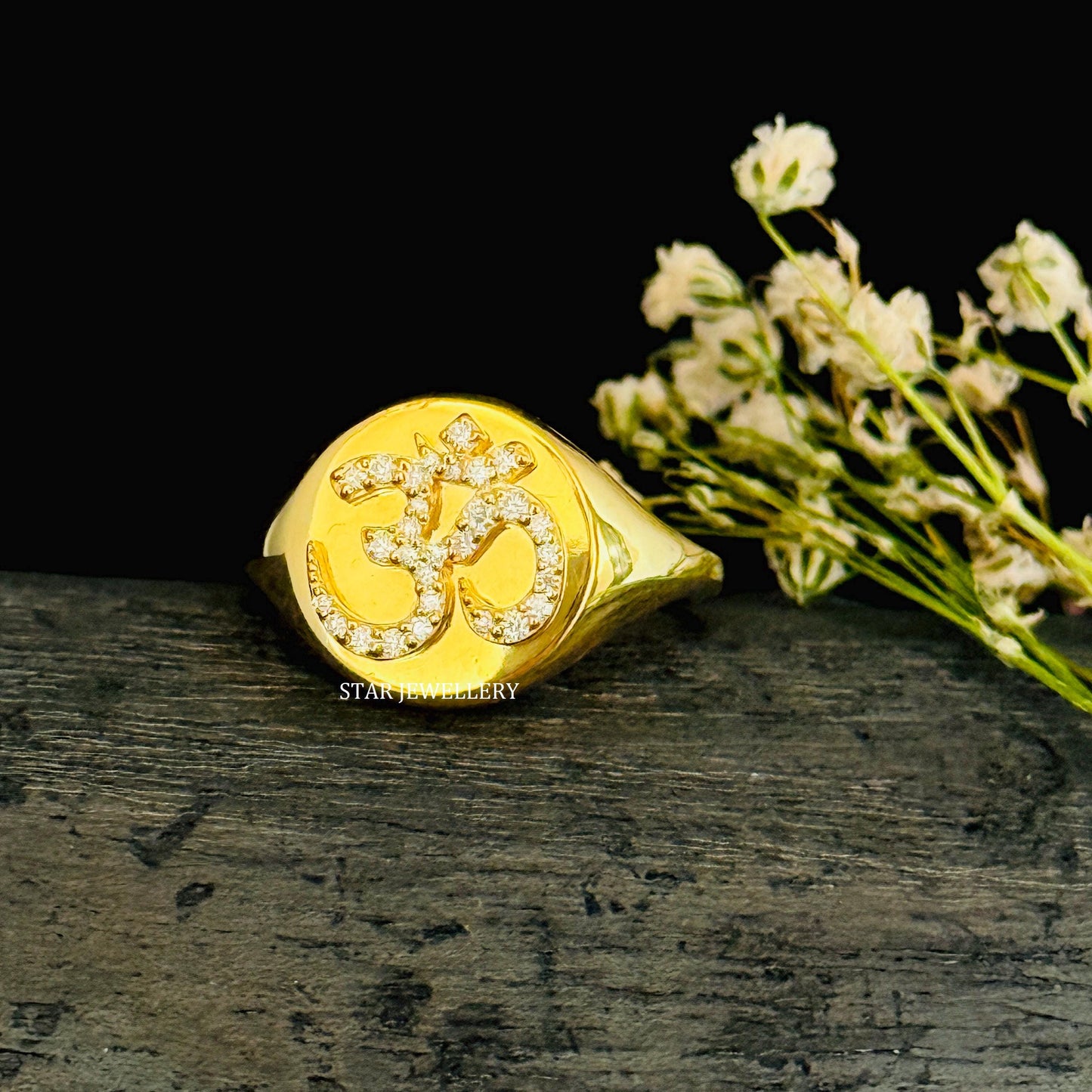 Natural Diamond Signet OM Yoga Ring