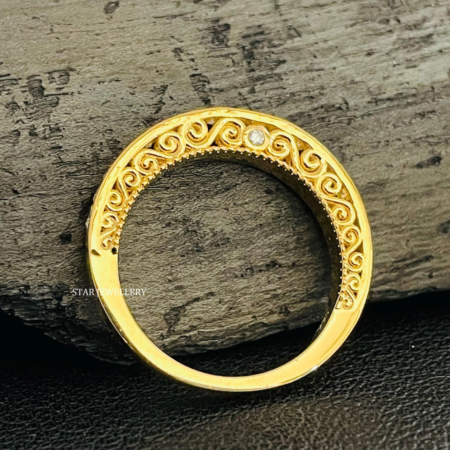 Solid Gold Half Eternity Natural Diamond Miligrain Ring