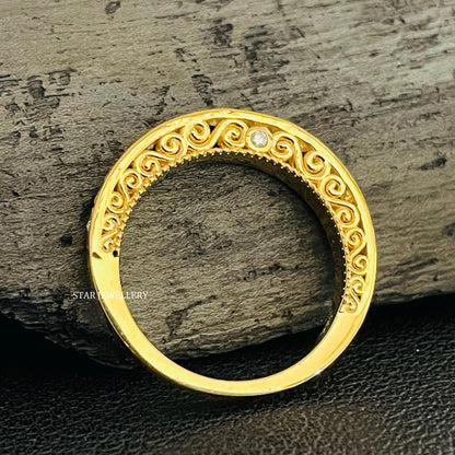 Solid Gold Half Eternity Natural Diamond Miligrain Ring
