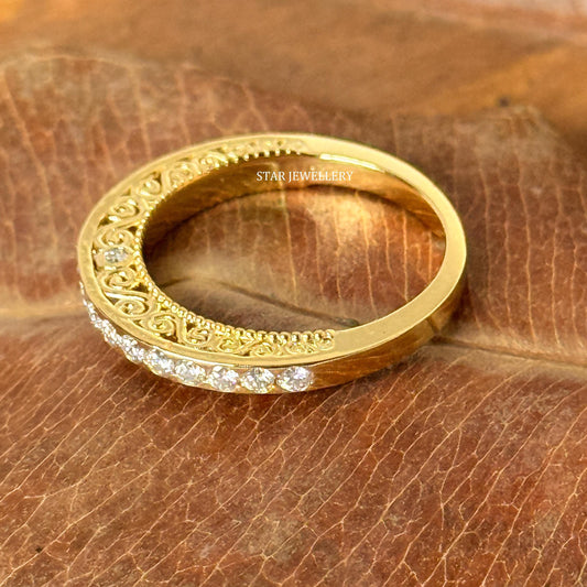 Solid Gold Half Eternity Natural Diamond Miligrain Ring