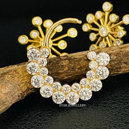14K Solid Gold Invisible Set Natural Diamond Apsara Hoop Piercing