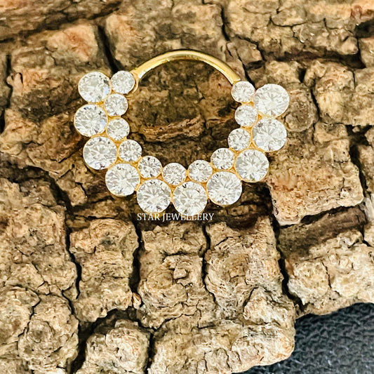 14K Solid Gold Invisible Set Natural Diamond Apsara Hoop Piercing