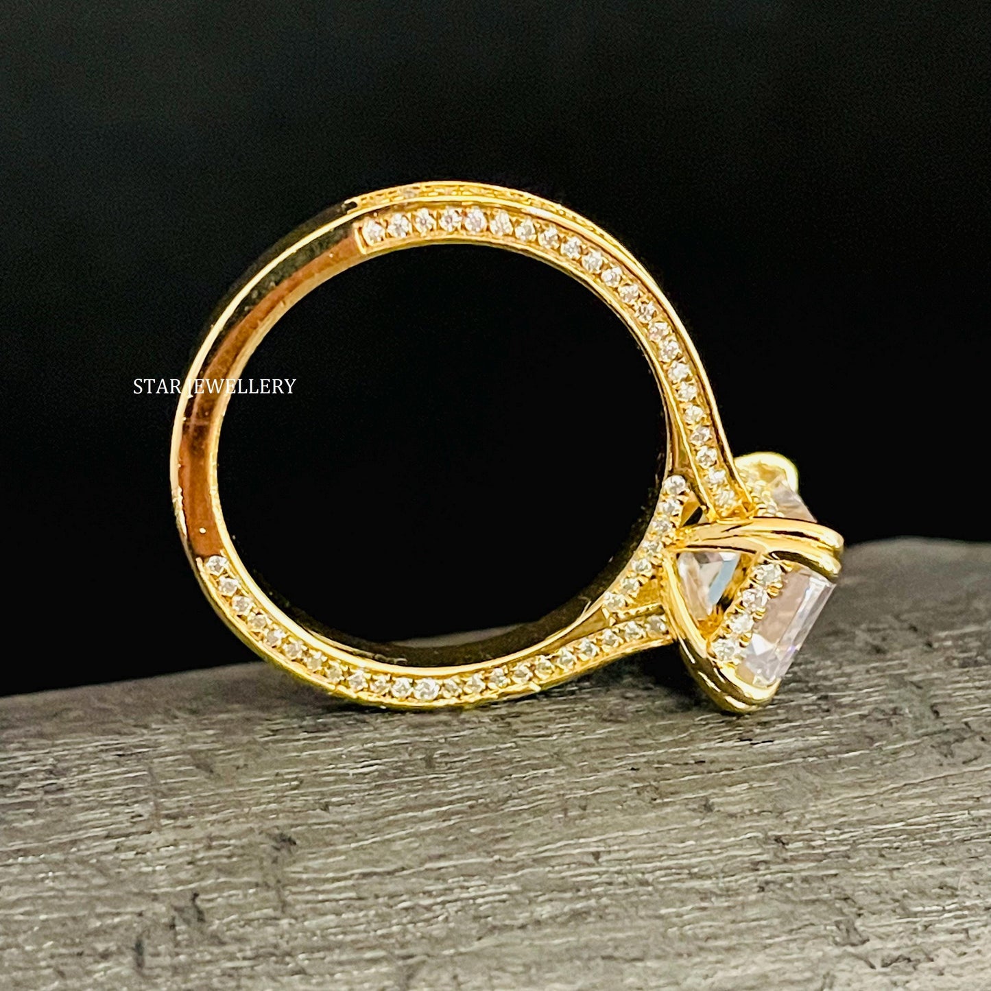 2 Ct Emerald Moissanite Proposal Ring with studded Shank