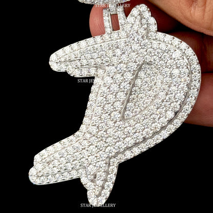 925 Sterling Silver Custom Moissanite Initial Pendant with Money Bag Bail