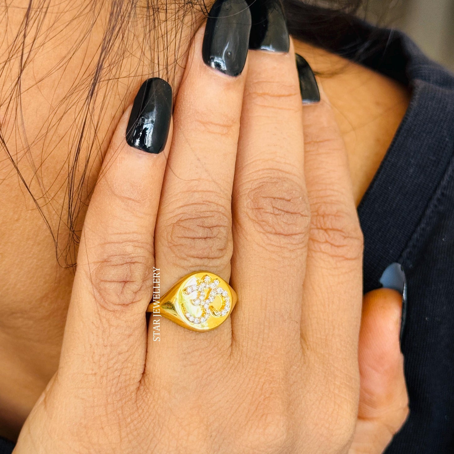 Natural Diamond Signet OM Yoga Ring