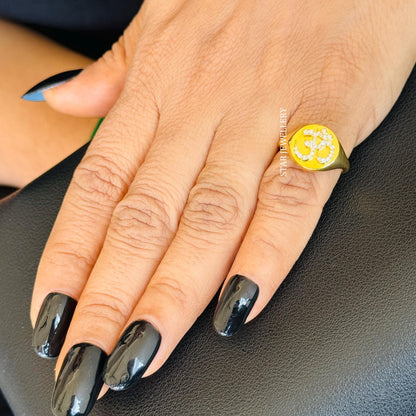 Natural Diamond Signet OM Yoga Ring