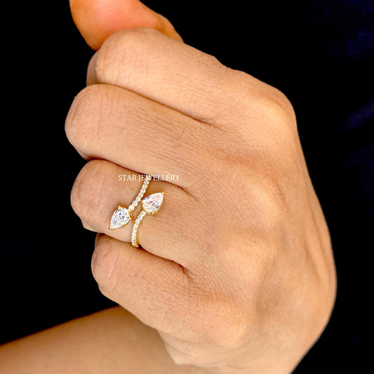 Twin Pear CVD Diamond Solid Gold Ring