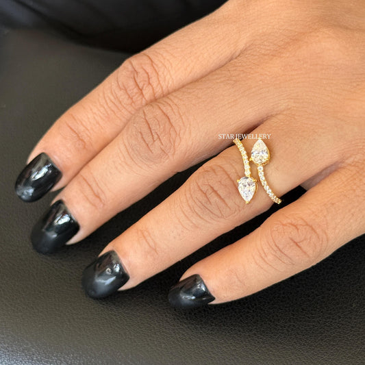 Twin Pear CVD Diamond Solid Gold Ring