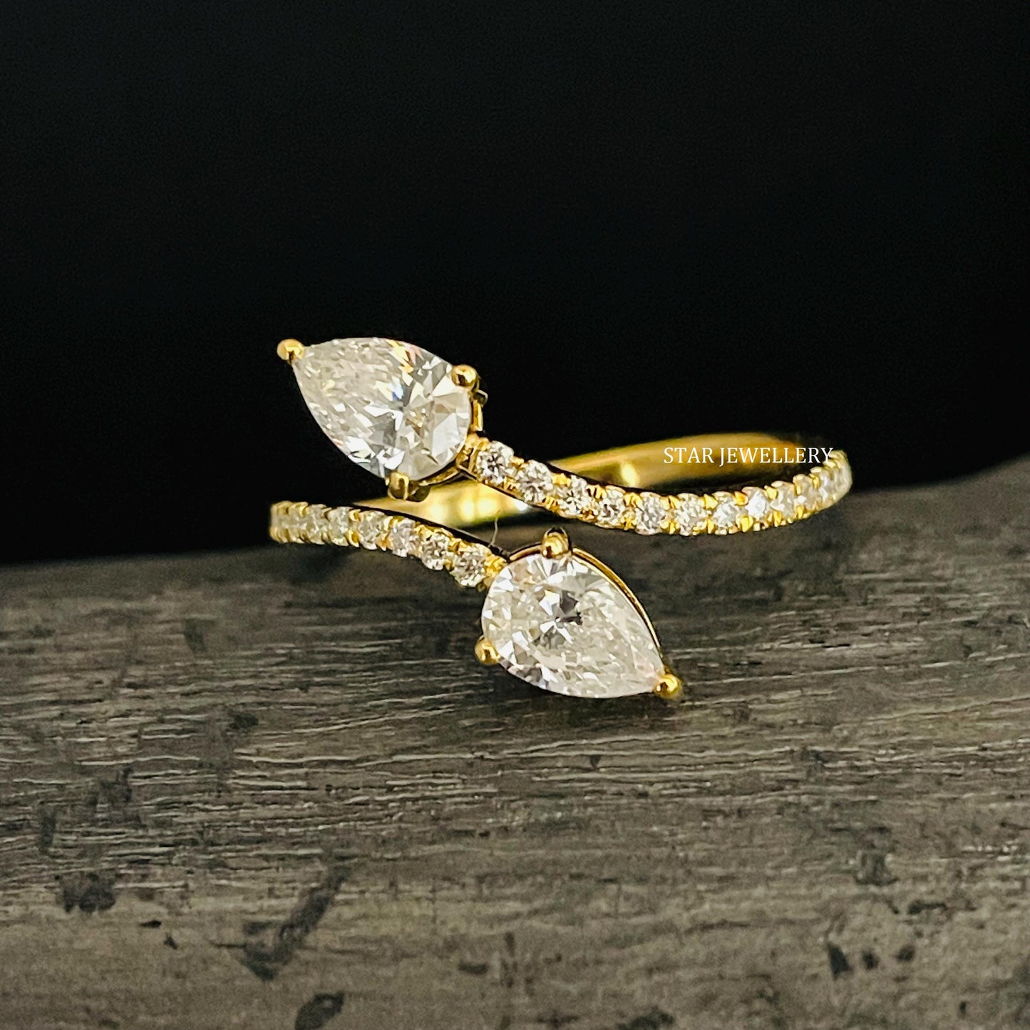 Twin Pear CVD Diamond Solid Gold Ring