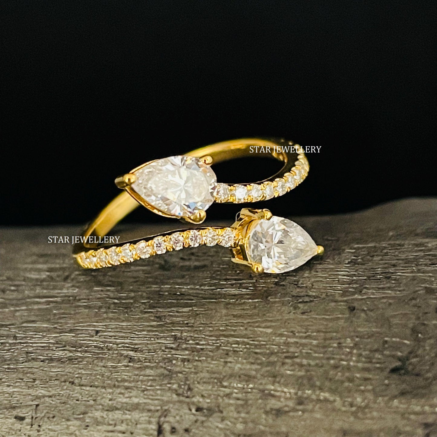 Twin Pear CVD Diamond Solid Gold Ring