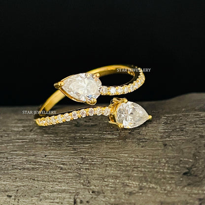 Twin Pear CVD Diamond Solid Gold Ring