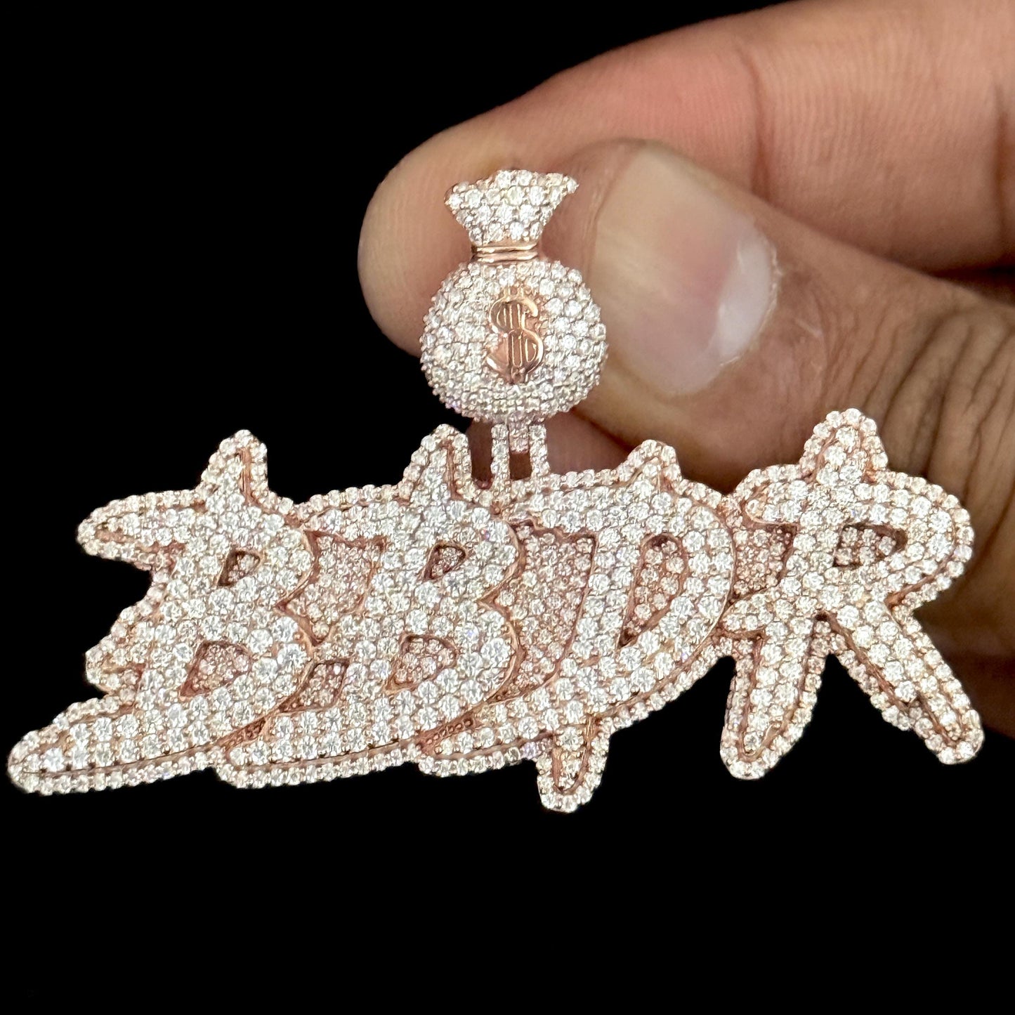 VVS Moissanite Custom Letter Icedout Pendant with Monay Bag Bail