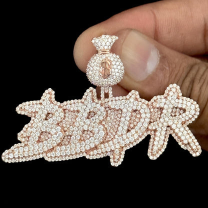 VVS Moissanite Custom Letter Icedout Pendant with Monay Bag Bail