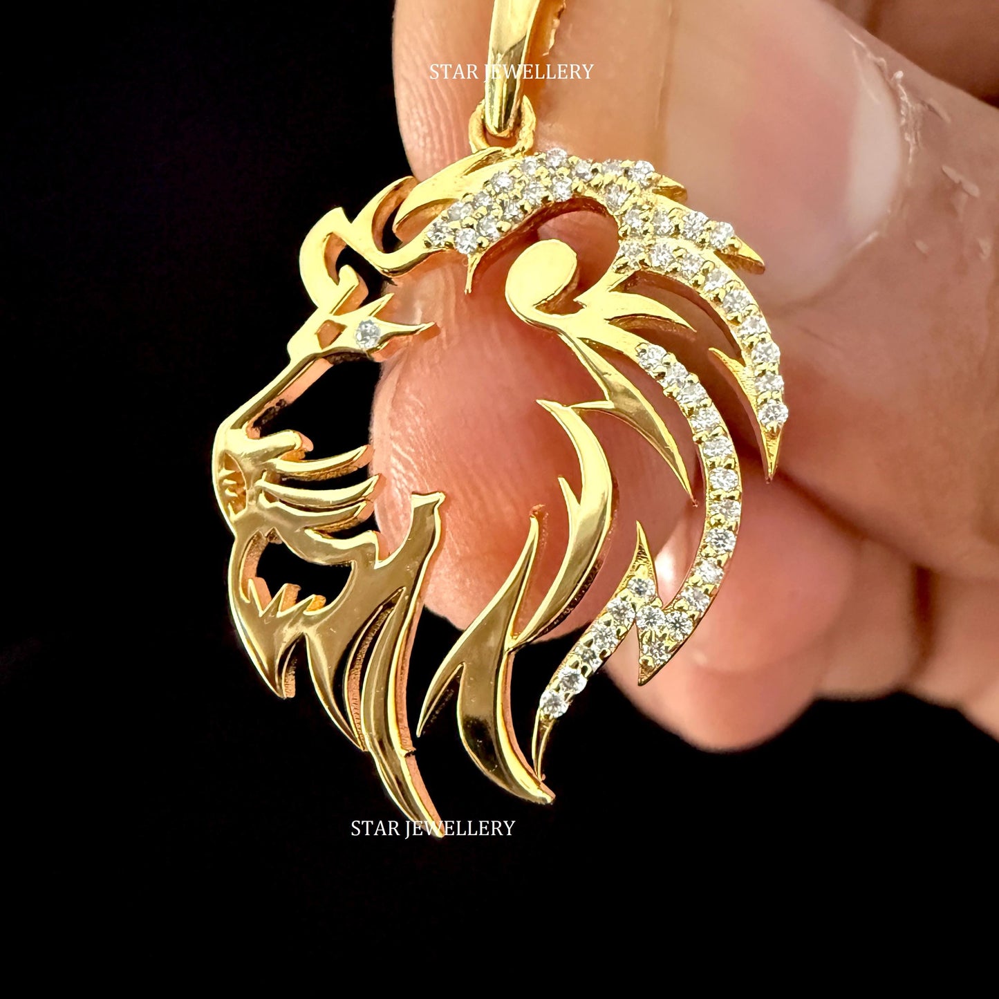 14K Gold Natural Diamond Lion Pendant