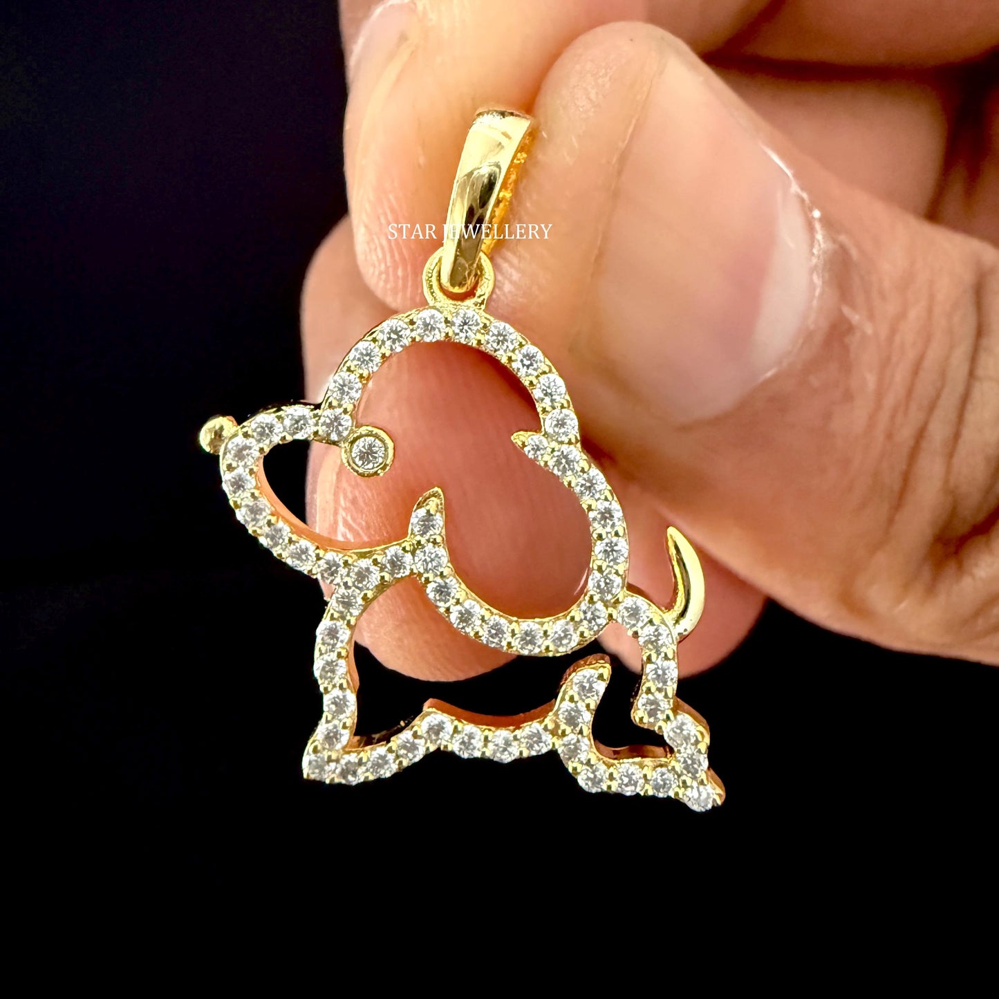 14K Gold Natural Diamond Dog Pendant